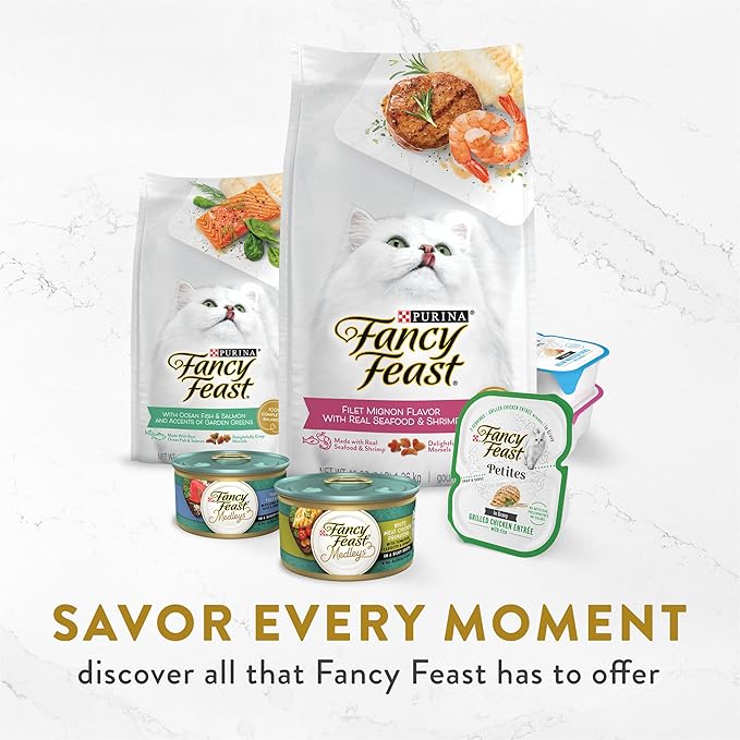 Fancy Feast Purina Appetizers Lickable Grain Free Cat Food Topper White Meat Chicken and Shredded Beef Appetizer - 1.1 oz. Trays,(Pack of 20)