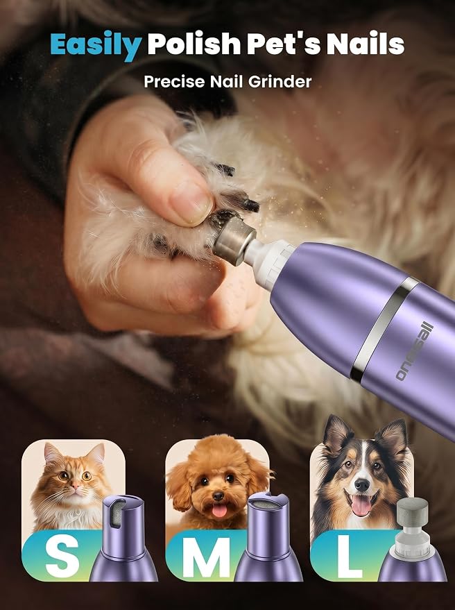 oneisall 4 in 1 Dog Grooming Kit with LCD Display, Dog Hair Trimmer for Paw Nail Grinder, Rechargeable Cordless Low Noise IPX7 Waterproof Pet Clippers Purple