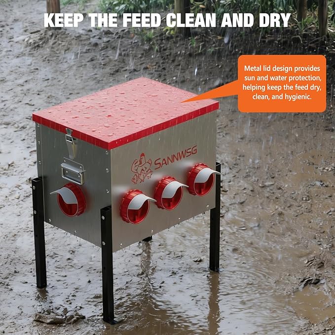 Chicken Feeders,68 lb Capacity 8 Port Automatic Chicken Feeder, Metal Chick Feeder with Locking Lid and Legs, Chicken Feeder for Chickens, Ducks, Geese