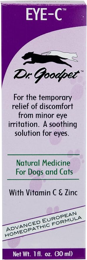 Dr. Goodpet Eye-C All-Natural Eye Drops for Dogs, Cats | Human Quality Zinc & Vitamin C | Veterinarian Recommended Eye Care | Soothe, Wash, and Moisturize Pet Eyes | Made in the USA