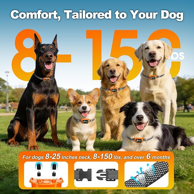 Bark Collar AI Dual-Detection, Instant Quiet Anti Bark Device 4 Training Modes, 30-Day Battery, One-Click Peace, 9 Sensitivity Automatic Bark Collar for Small Medium Large Dogs, Bright Orange