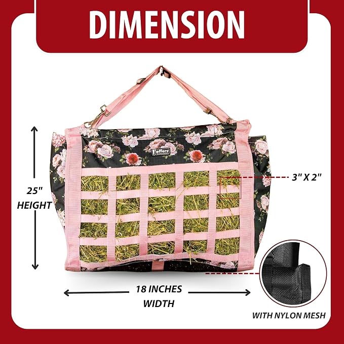 Jeffers Expression Extend Feed Hay Bag for Livestock – Durable 600D Waterproof Hay Feeder for Horse, Cattle, Goat, & Sheep, Top Loading Design w/Mesh Bottom, Farming Essentials, Rose Garden
