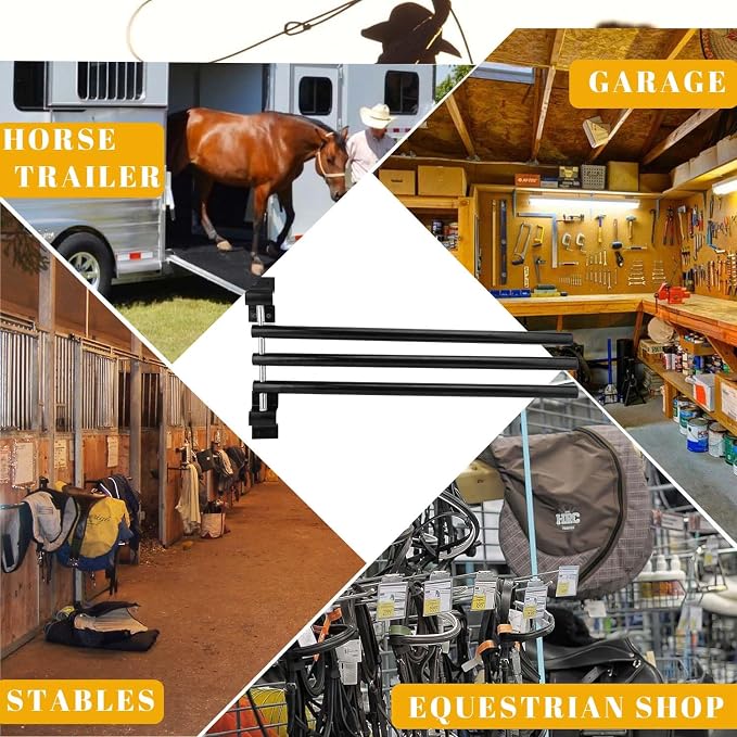 4 Pack Saddle Pad Rack with 3 Bar,Wall Mounted Swinging Horse Blanket Rack for Hanging Blankets & Pads, Ideal for Horse Stall, Tack Room, Stable and Barn