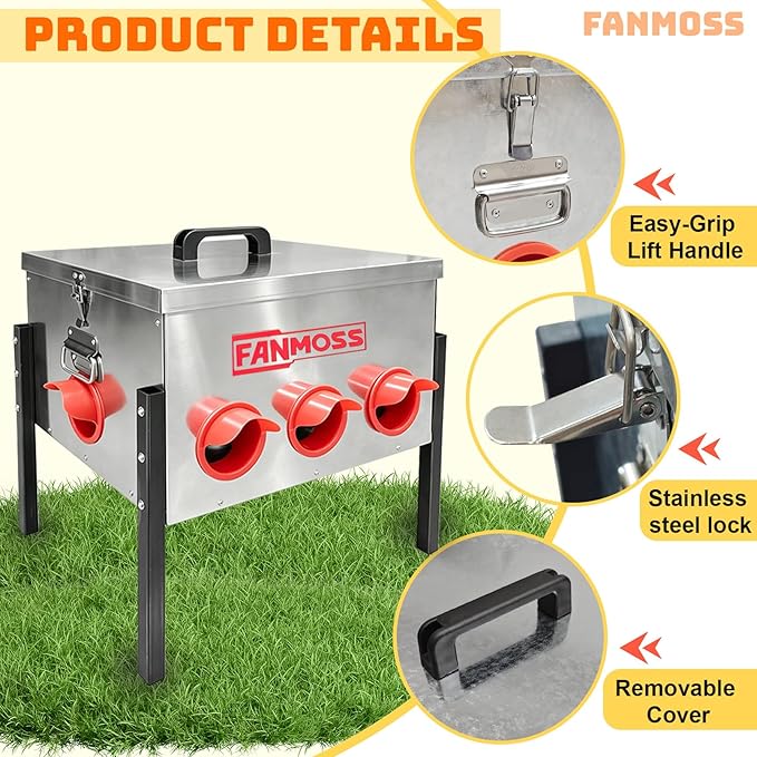 50lb Automatic Chicken Feeder, 8 Ports No Waste Chicken Feeder with Locking Lid, Adjustable Legs & Waterproof Silo, Large Metal Poultry Feeder for Hens, Ducks, Geese, Poultry