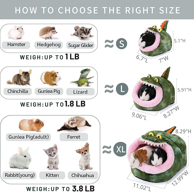 JanYoo Chinchilla Hideout Bed House Toys and Accessories Cage Cave Cute Cube Cup Hide for Bearded Dragon Ferret(L,Crocodile)