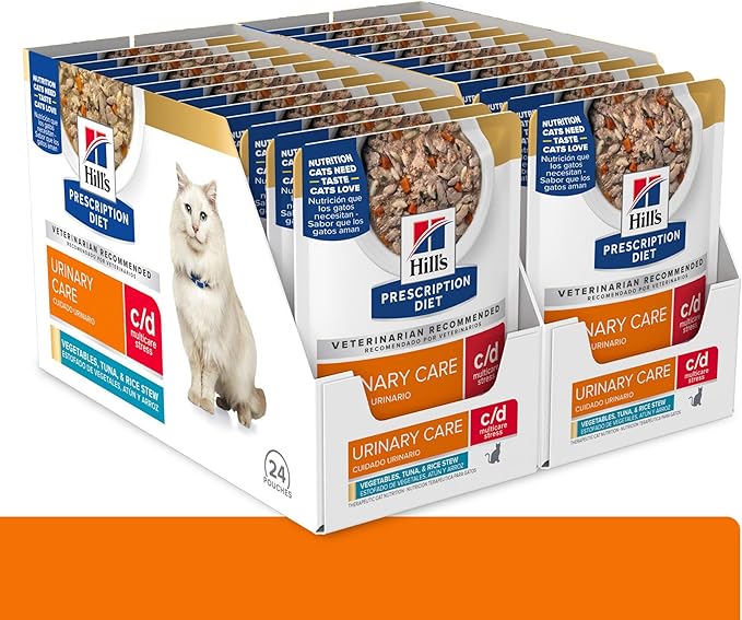 Hill's Prescription Diet c/d Multicare Stress Wet Cat Food, Vegetables, Tuna, & Rice Stew, 2.8 oz. Pouches, 24-Pack