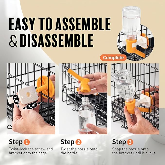 Choco Nose Patented No-Drip Dog Water Bottle/Feeder for Dogs/Cats and Other Small-Medium Sized Animals - for Cages, Crates or Wall Mount. 10.2 Oz. Mess Free Leak-Proof Nozzle 16mm, Orange (C590)