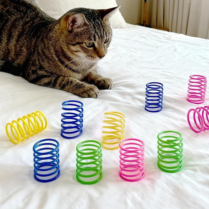 Cat Toys for Indoor Cats, 30 Pack Interactive Cat Spring Toys, Durable Colorful Plastic Spiral Springs for Kitten Hunt, Swat and Bite, Bulk Cat Toys