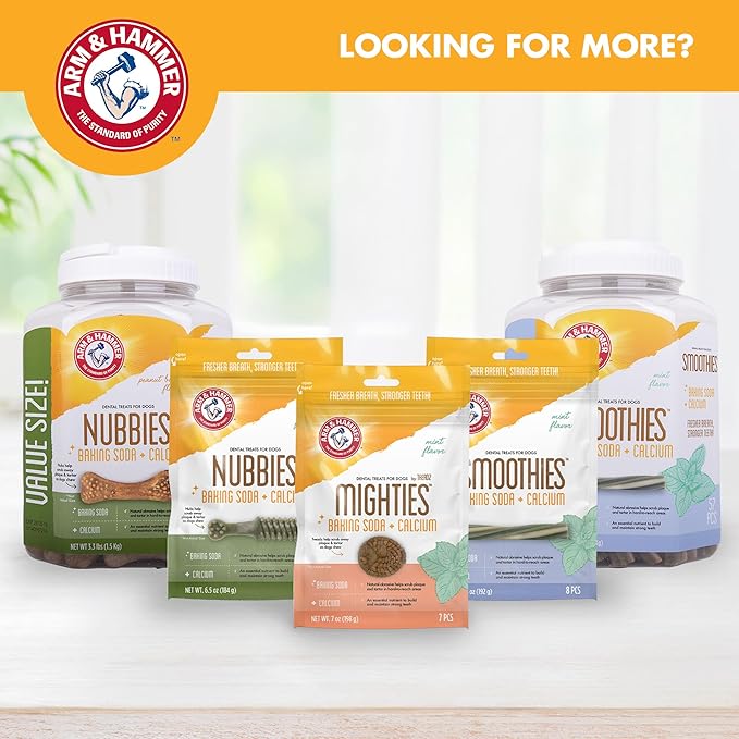 Arm & Hammer for Pets Nubbies Dental Treats - Baking Soda & Calcium Dog Dental Chews, Nubbed Texture Helps Scrub Plaque & Tartar While Chewing, Mint Flavor, 8 Count, 6.5 Ounce