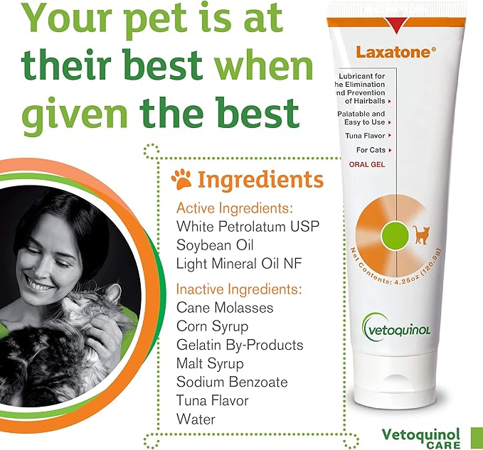 Vetoquinol Laxatone: Oral Hairball Lubricant Gel for Cats – Tuna-Flavored, 4.25oz (2 Pack)