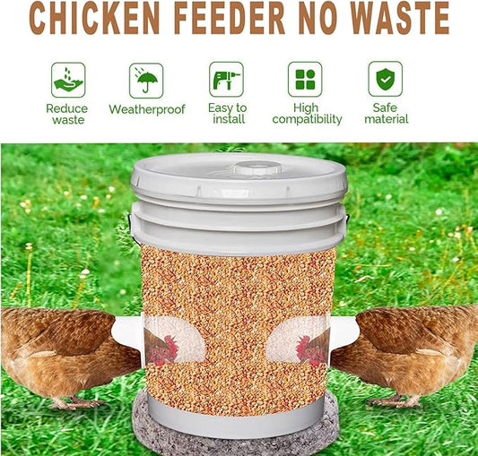 Chicken Feeder Waterproof and Chicken Waterer Cup, 6pcs No Waste Chicken Feeder for Buckets,Barrels,Bins, and 6pcs Chicken Water Cups for Chickens, Birds, Turkeys etc
