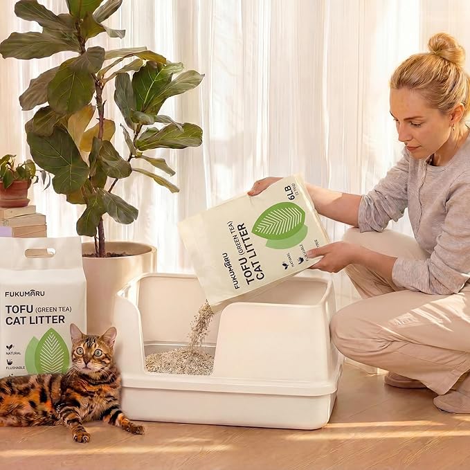 FUKUMARU Tofu Cat Litter 12LB – Clumping Cat Litter, Odor Control with Green Tea Scent, Dust Free and Easy to Agglomerate, Disposable in The Toilet