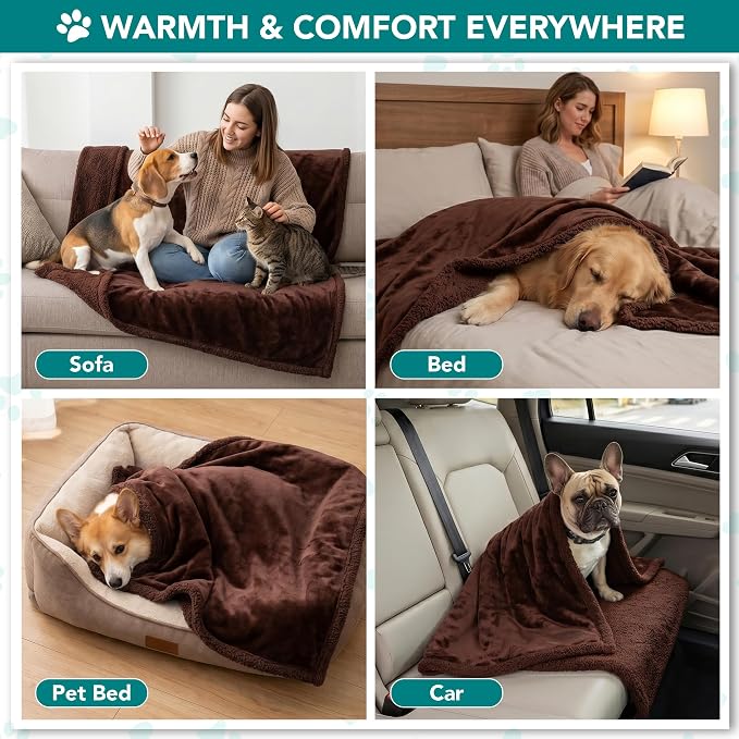PetAmi Dog Blanket for Small Medium Dogs Cats Puppies Kittens, Soft Sherpa Fleece Pet Blanket Throw, Reversible Plush Couch Cover Protector for Crate Carrier Chair Machine Washable, 40x29, Solid Brown