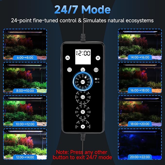 fishkeeper LED Aquarium Plant Light, 24/7 Full Spectrum Aquarium Light with 5 Nature Weather Mode, Auto On Off with Timer for 12-18 Inch Fish Tank, Adjustable Colors/Brightness with Memory Function
