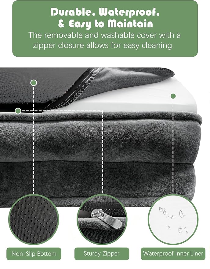 Spotted Play Orthopedic Dog Bed with Sides - Sofa Beds for Large Dogs, Supportive Foam Pet Couch Bed with Washable Removable Cover, Waterproof Lining and Non-Slip Bottom, Dark Grey - L