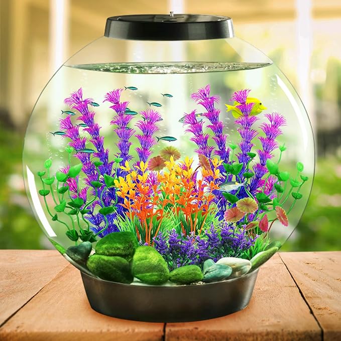 QUOZUO Fish Tank Decorations - 10 Pcs Colorful Aquarium Plants, Plastic Accessories, Mini Plants for Aquarium Decor