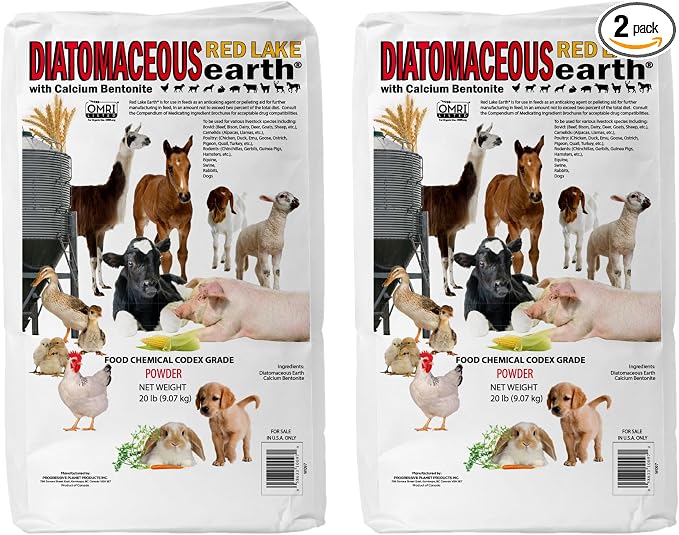 Progressive Planet Red Lake Earth Animal Feed Additive, 20lbs (Pack of 2) - Natural Diatomaceous Earth with Calcium Bentonite for Livestock - Prevents Caking, Improves Feed Flow & Maintains Fresh Feed