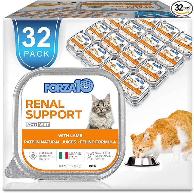 Forza10 - Cat Food, Vet-Formulated Renal Wet Cat Food, Non GMO, Kidney Care Food with Lamb Flavor, Crafted for Adults, Made in Italy (3.5 oz, 32 Pack)