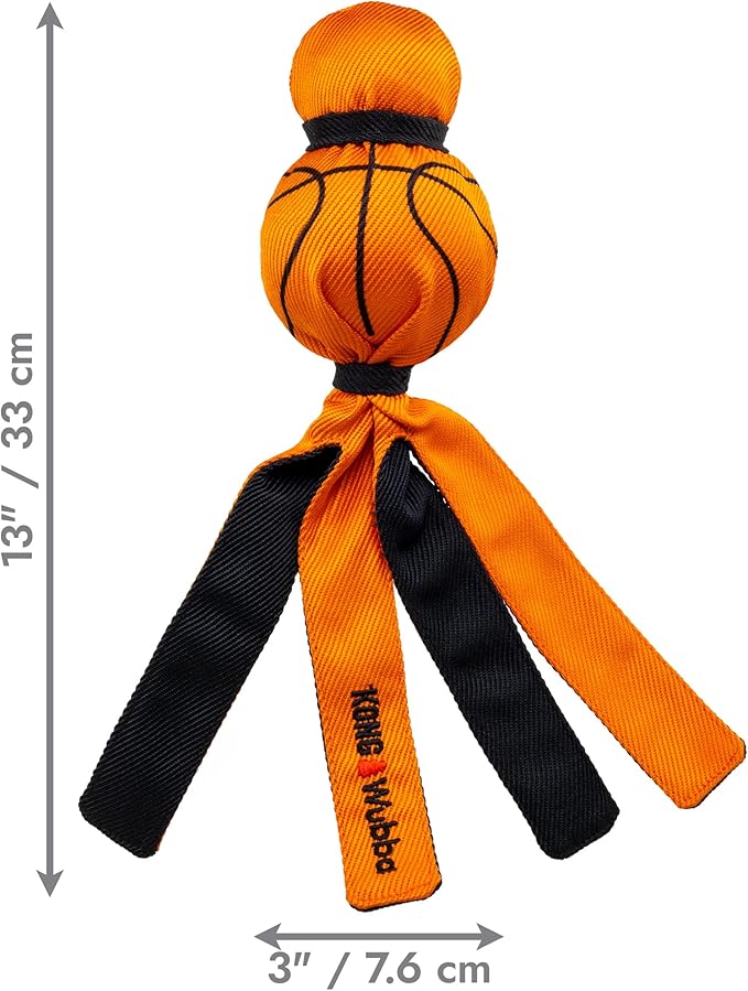 KONG Wubba Sport Dog Toy – Reinforced Tug & Toss Toy with Squeaker and Floppy Tails for Fetch & Interactive Play (Basketball, Large)