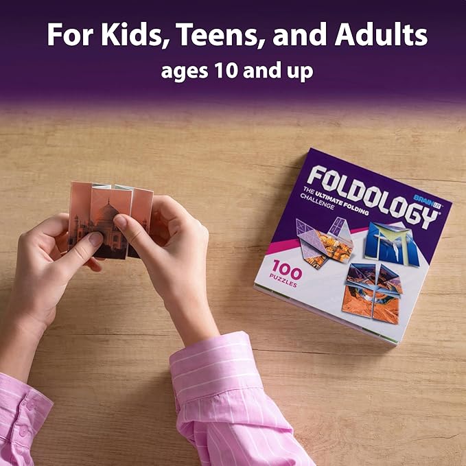 FOLDOLOGY - The Origami Puzzle Game! Brain Teasers for Tweens, Teens & Adults | Easter Basket Stuffer, Gift for Ages 10+, Travel Game, STEM Toy | Fold the Paper, Complete the Picture | 100 Puzzles