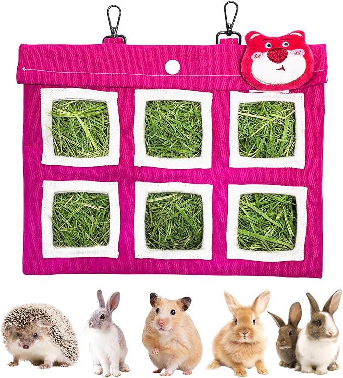 Rabbit Hay Feeder Bag, Guinea Pig Hay Bag for Rabbits Bunnies Guinea Pigs Chinchillas and Small Pets-Promotes Natural Behavior, Reduce Waste, Keep Dry and Maintain Cleanliness