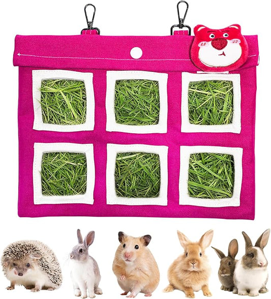 Rabbit Hay Feeder Bag, Guinea Pig Hay Bag for Rabbits Bunnies Guinea Pigs Chinchillas and Small Pets-Promotes Natural Behavior, Reduce Waste, Keep Dry and Maintain Cleanliness