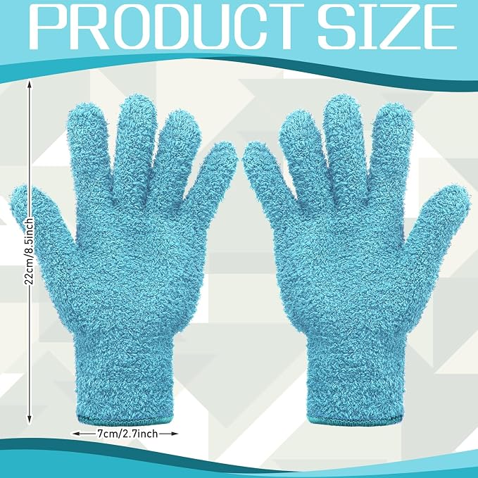 Patelai 2 Pairs Microfiber Gloves for plants Dusting Cleaning Glove Mittens House Cars Blinds Dusting(Light Blue, Violet,Large)