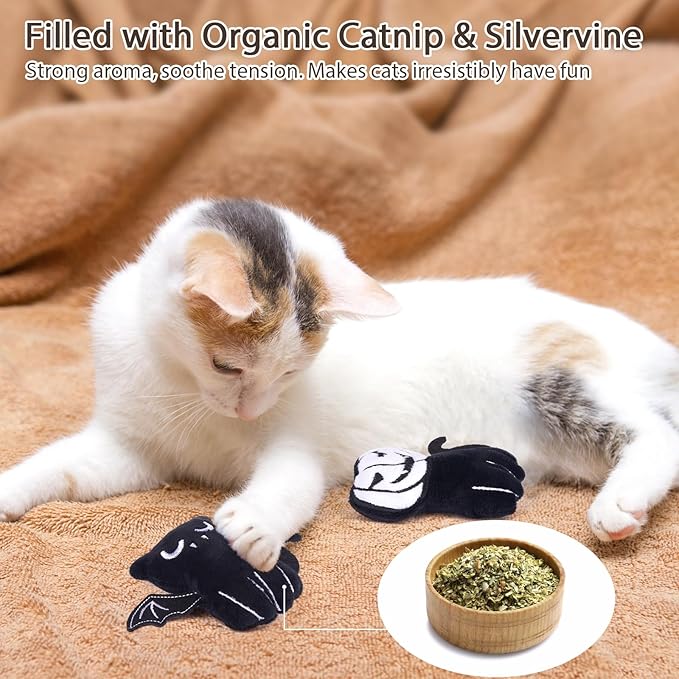 Retro Shaw Catnip Toys, 4 Pack, Horror Goth Cat Toys for Indoor Cats Kitten, Crinkle Interactive Cat Nip Kitty Toys for All Breeds (3.7 Inches)