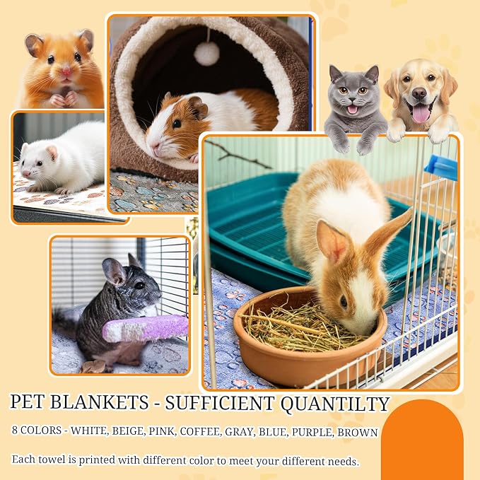 4 Pcs Washable Guinea Pig Bedding Absorbent Small Animal Cage Liners Reusable Guinea Pig Fleece Blankets Waterproof Pet Pee Pad Sleep Mat Pad Cover for Rabbit Ferret Chinchilla Hamster (24 x 35 Inch)