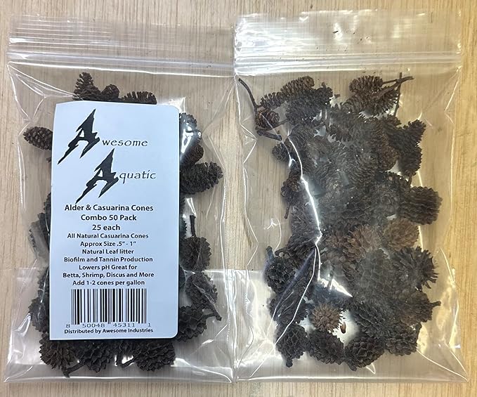 Alder & Casuarina Cones Betta Shrimp Tank Promotes Natural Habitat, Breeding, Tannin Producing Improves Immunity, Easy to Use, by Awesome Aquatic (50-25 ea Alder/Casuarina)