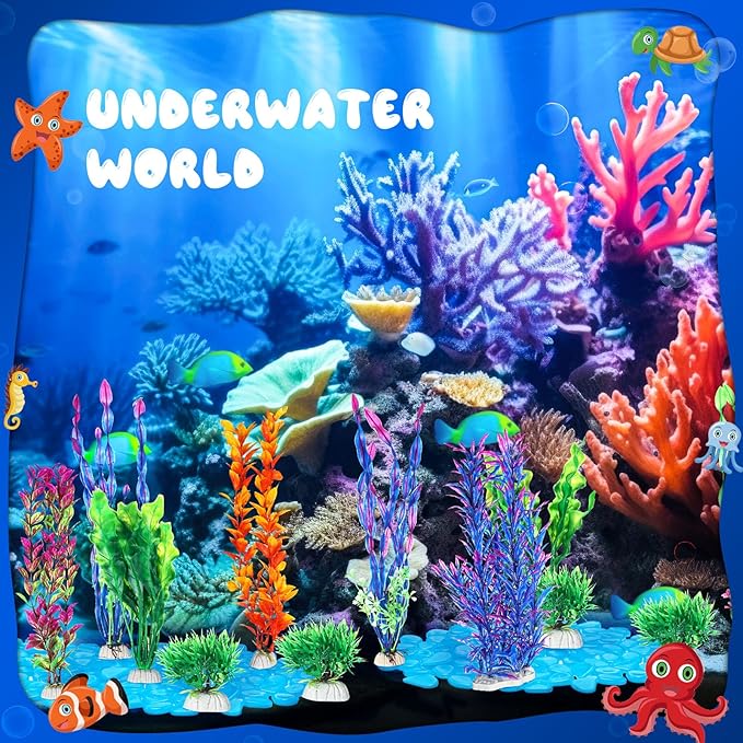 Jexine 117 Pcs Fish Tank Accessories Decorations Set 100 Pcs Glow Blue Betta Fish Rocks Stones 15 Pcs Artificial Plastic Fake Aquarium Plants 2 Pcs Hammock Plant Leaf Pad for Aquarium Bowl Decor