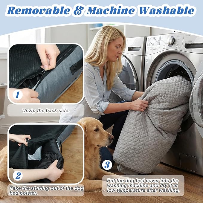 GGIB Cooling Dog Bed Mat with Bolster Pillow Washable Dog Couch Cover Breathable Summer Pet Couch Bed Protector Indoor(Extra Large, Cooling Grey)