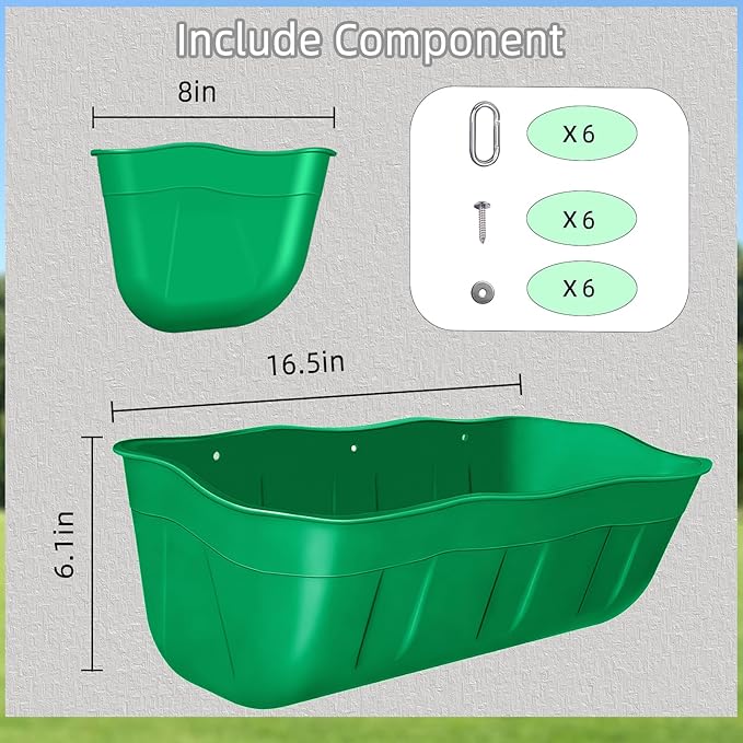 Hanging Goat Feeders,Chicken Feeder Waterer,Large Feed Trough 7.5 Quart 2 Pack,Hanging Fence Feed Trough for Poultry Livestock,Green