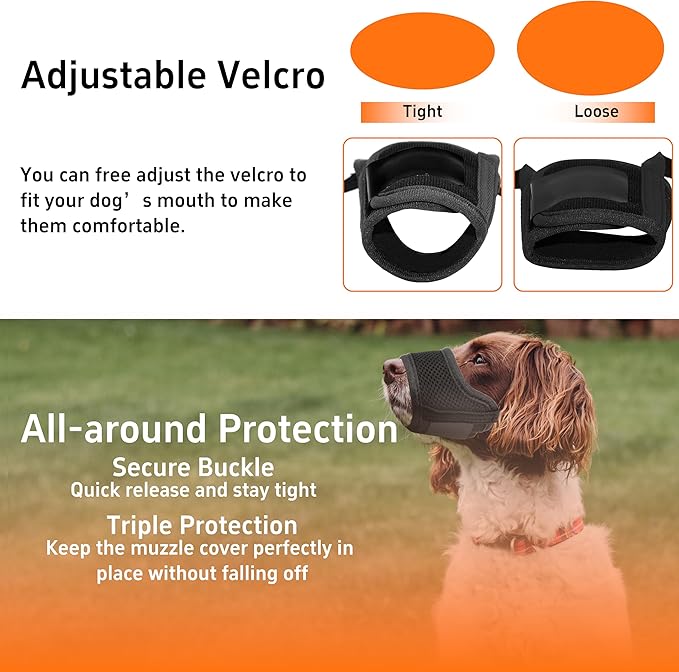 Seyezo Dog Muzzle, Soft Breathable Muzzle for Small Medium Large Dogs, Air Mesh Nylon Muzzle Cover Prevent Biting Barking Chewing, Adjustable Drinkable Pet Muzzle 6 Sizes(Black,XL)