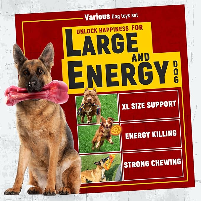 Zeaxuie 12 Pack Long-Lasting Various Dog Chew Toys Pack for Aggressive Chewers,Includes Dog Rope Toy,Squeaky Toys & Indestructible Chew Bone for Medium,Large & X-Large Breeds Dogs (for Tough Chewers)