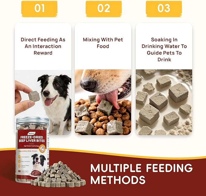 Freeze Dried Beef Liver Bites, Freeze Dried Cats & Dogs Treats, High Protein Training Treats, Naturally Single Ingredient, Grain Free, Gluten Free, Filler Free, Net Wt. 5.5 oz
