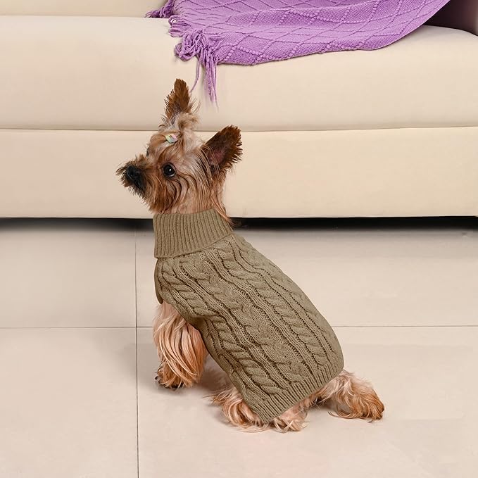 Dog Sweater 2 Pack for Small Dogs, Size XS, Red & Brown | Stretchy cable knit turtleneck, machine washable, high belly cut, comfy winter fit for Chihuahua, Yorkie