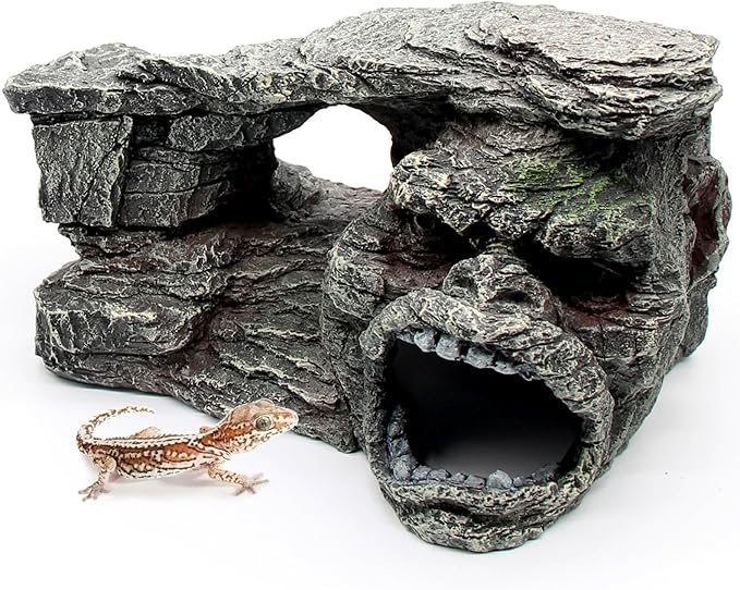 Gecko Hide Shale Scape Step Ledge, Reptile Rock Basking Platform Cave Hideout Tank Accessories Decorations, Great for Reptiles, Amphibians, Leopard Gecko, Snake, Lizard, Frogs, Turtle