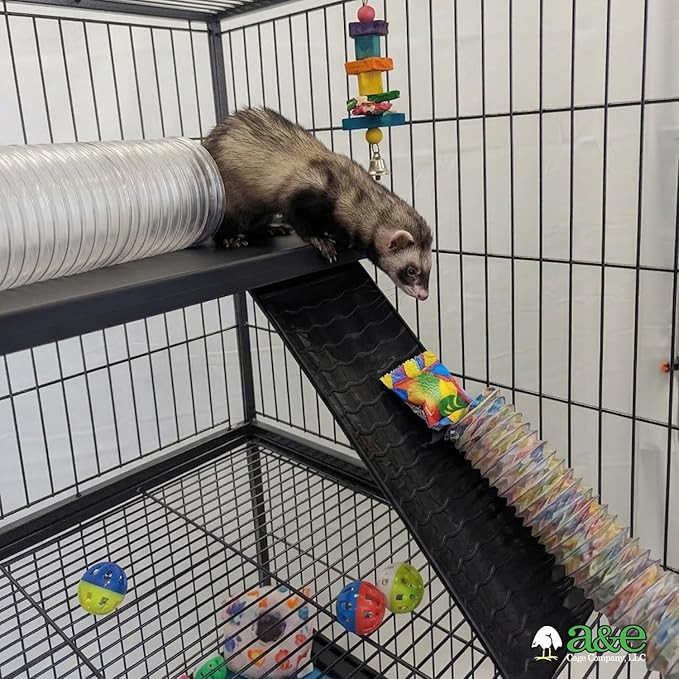 A&E Cage Co AE7004 Ferret Manor Cage – Two Story Ferret Habitat 31"x20"x54" with Platforms, Ramps & Hammock – Rolling Ferret Cage with Storage Shelf & Double Locking Doors