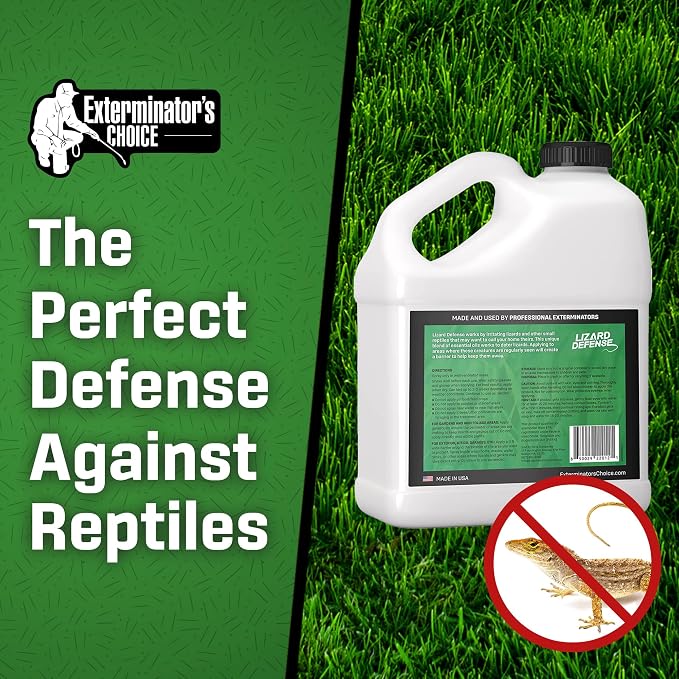 Exterminators Choice Gecko & Lizard Defense Spray - 128 Fl Oz - Unscented - Kid & Pet Safe Lizard Control - Natural Essential Oils for Reptile Protection - 1 Gallon Spray for Garden Defense