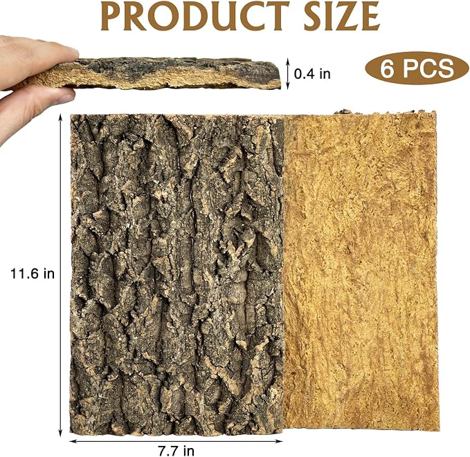 Fhiny 6 PCS Cork Bark Background, 11.6" x 7.7" Natural Cork Bark for Reptiles Bearded Dragon Climbing Backdrop Terrarium Habitat Wall Decor Accessories for Turtle Gecko Lizard Snake Spider Frog