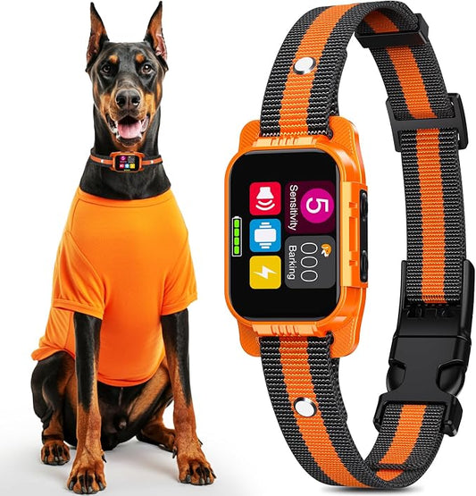 Smart Dog Bark Collar - Anti Barking Device for Large Medium Small Dogs, Stop Excessive Barking & Aggression Behavior, with 5 Modes & 5 Sensitivity, IP67 Waterproof for Indoor/Outdoor Use, Orange