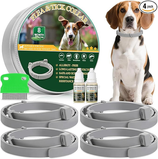 4 Pack Essential Oil Collars Dog Flea & Tick Collar Set with Natural Essential Oils, Adjustable Flea Control for Dogs