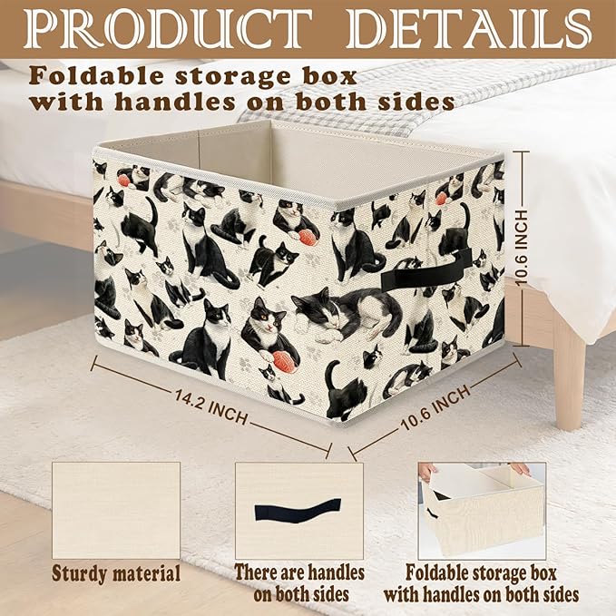 Funny Tuxedo Cat Storage Bins, Black and White Cat Foldable Closet Organizers Storage Basket Toybox for Clothes Bed Sheets Blankets Toys