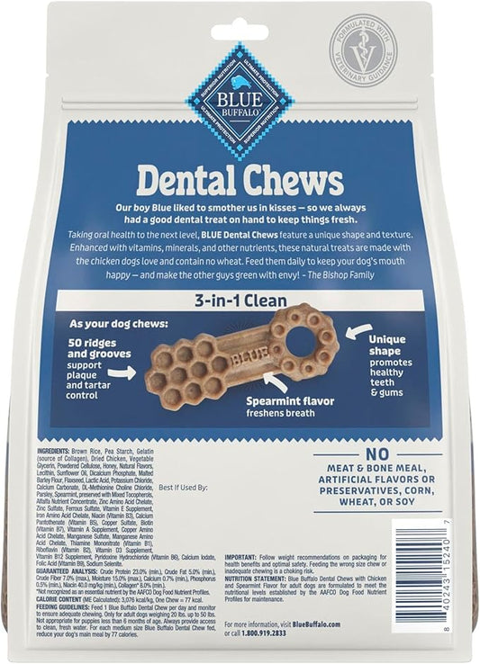 Blue Buffalo Medium Dental Chews for Dogs, Daily Dental Care Dog Treats Made in the USA with Natural Ingredients, Chicken & Spearmint (14 Count) (Pack of 4)