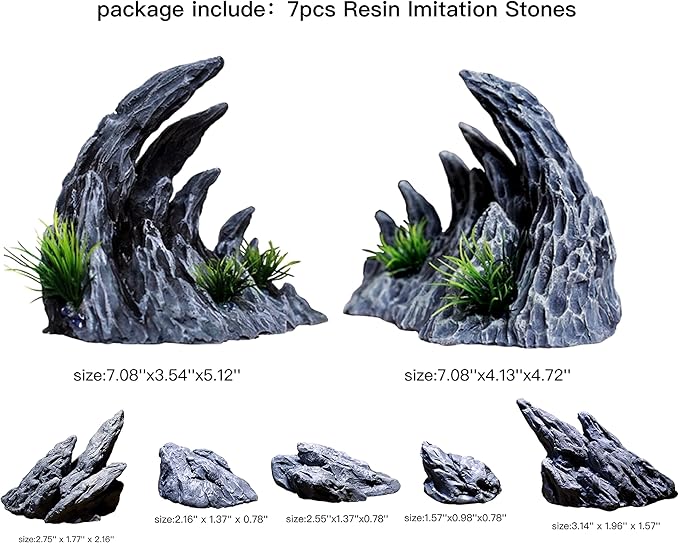 AWXZOM “Soul Valley” Aquarium Ornaments Aquarium Decoration Model Kits, Include 7 pcs Resin Imitation Stone