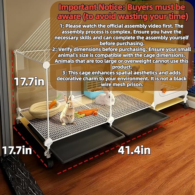 Luxury Villa Rabbit cage with Wheels, Guinea Pig cage, complimentary Food Bowl, Bed. Suitable for Hamsters, Chinchillas, Squirrels, Hedgehogs, Ferrets, Cats，Mouse (41.4" Lx 17.7" Wx17.7 H)
