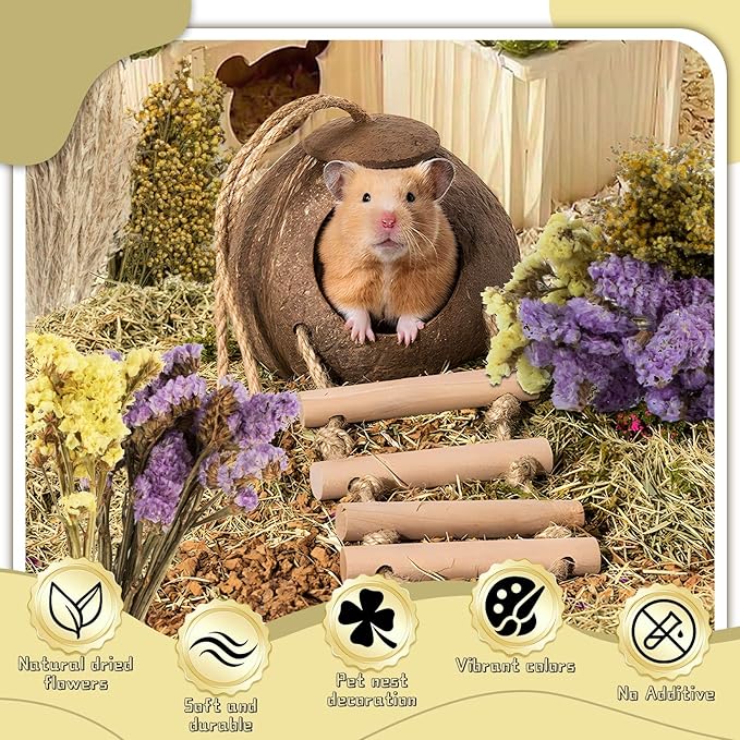 Sukh 47Pcs Natural Hamster Herb Bedding - Safe Cage Accessories & Hideout Enclosure and Habitat Decor for Syrian Dwarf Hamsters, Guinea Pigs, Gerbils and Small Pets