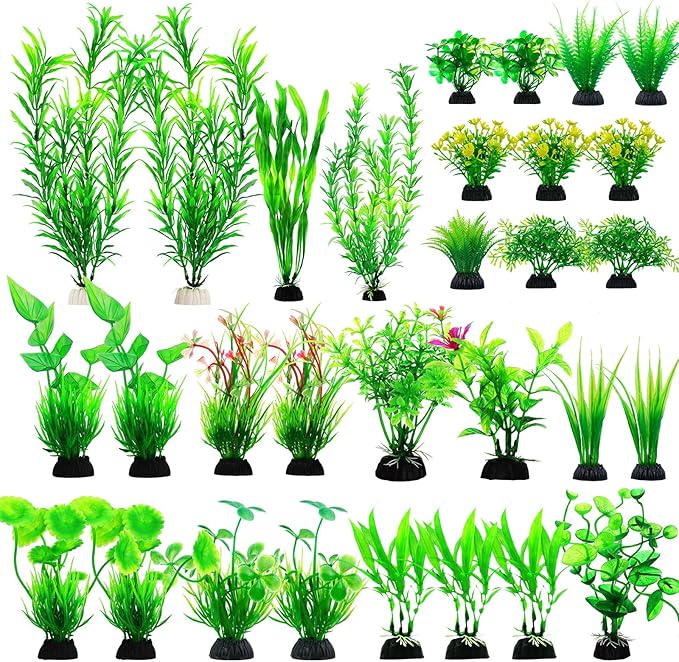 CousDUoBe 30pcs Fish Tank Accessories Aquarium Decorations Green Plants, Fish Tank Decor, Aquarium Decor Plastic Plants