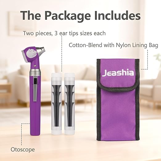 Veterinary LED Otoscope for Pets Cat-Design - Ear Infection Detector with Light, 6 Disposable Tips for Dogs & Cats, Portable Home Ear Checker (Purple)